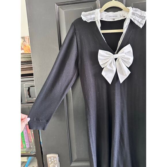 Anne Fontaine Women's Black White Wool Bow Front V-Neck Dress Size 42 - Picture 7 of 10